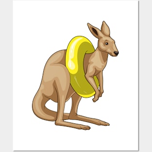 Kangaroo Swimming Swim ring Posters and Art